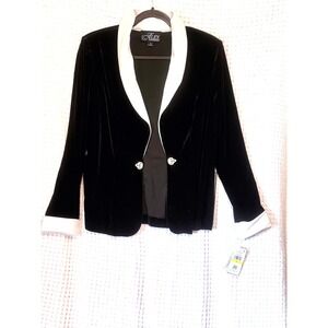 Alex Evenings Women's Black Velvet‎ Rhinestone Button Blazer Jacket Size M
